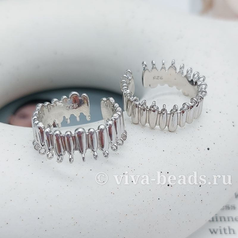 Основа для кольца с петельками свободный размер родиевое покр. (7467-Р) купить в Воронеже | Заказать в интернет-магазине Viva Beads

