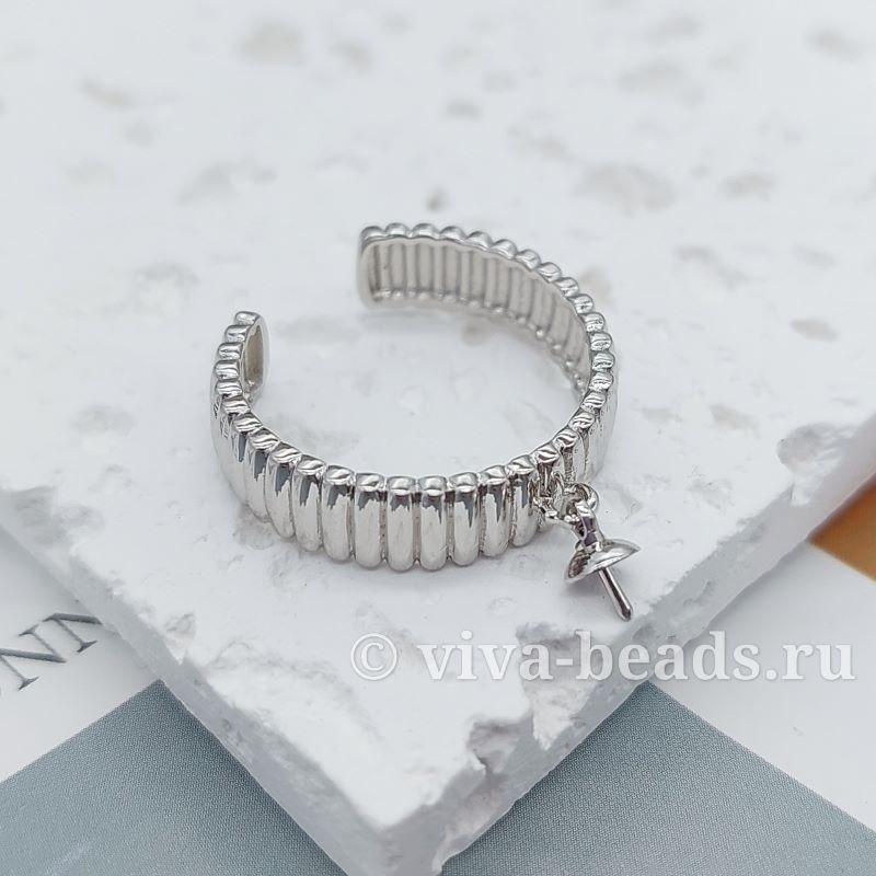 Основа для кольца с петелькой свободный размер родиевое покр. (7225-Р) купить в Воронеже | Заказать в интернет-магазине Viva Beads
