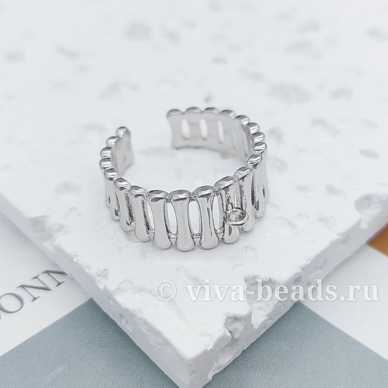 Основа для кольца с петелькой свободный размер родиевое покр. (7223-Р) купить в Воронеже | Заказать в интернет-магазине Viva Beads
