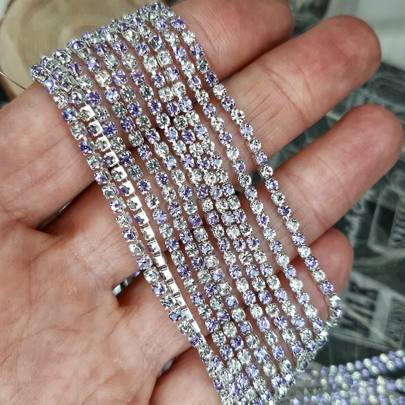 50 см Стразовая цепь 2 мм (SS6) Сиреневый + Crystal (4319) купить в Воронеже | Заказать в интернет-магазине Viva Beads
