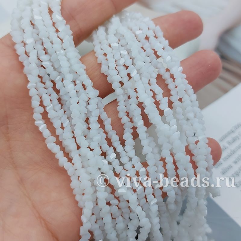 Нить 32 см Бусина стеклянная крошка ок. 3x2 мм белый (7338-3-БЕЛ) купить в Воронеже  | Заказать в интернет-магазине Viva Beads
