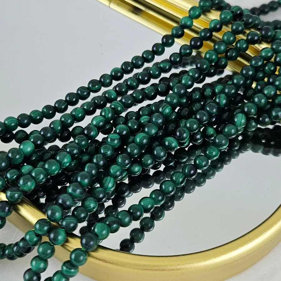 Нить 19 см Малахит натуральный ок. 4 мм, бусины гладкий шар (6558-4) для бижутерии купить с доставкой по России | Интернет‑магазин Viva Beads

