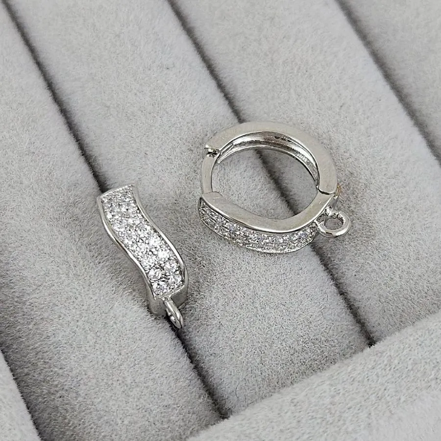 Швензы колечки 14.6х12.8х4.6 мм с замком и фианитами, родиевое покрытие (10196-Р) швензы для серег купить с доставкой по России | Интернет-магазин Viva Beads