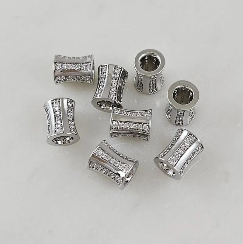 1 шт. Бусина разделитель Трубочка 8.8х7 мм с фианитами, родиевое покрытие (10109-Р) купить с доставкой по России | Интернет-магазин Viva Beads