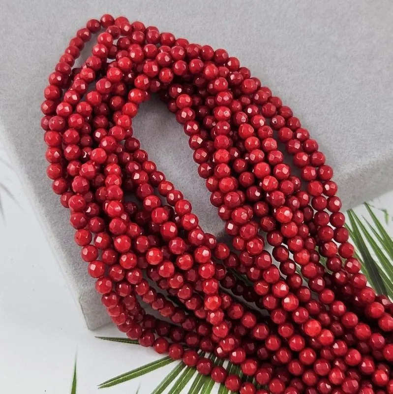 Нить 19 см Коралл натуральный тонированный ок. 4.2 мм, граненые бусины, красный (9519-4) купить в Воронеже | Заказать в интернет-магазине Viva Beads
