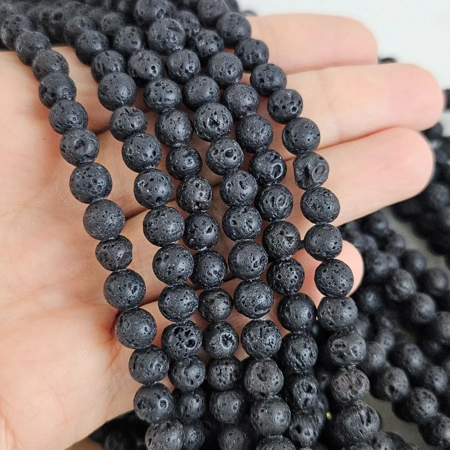 Нить 38-39 см Лава натуральная ок. 6.5 мм, бусины гладкий шар, черный (3523-6) для бижутерии купить с доставкой по России | Интернет‑магазин Viva Beads
