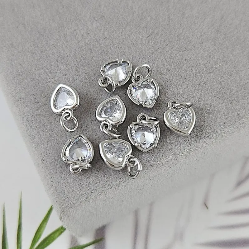 Подвеска Сердце с фианитом 6х8 мм Crystal, родиевое покр. (8030-РБЕЛ)