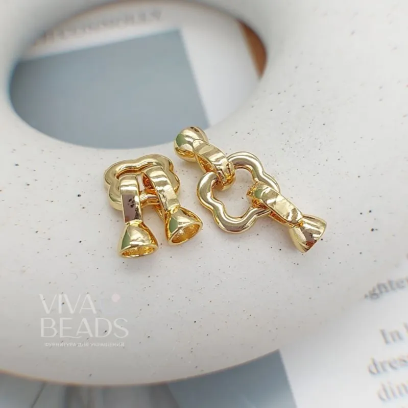 УЦЕНКА Замок Клевер с карабинами 27 мм позолота 14к (7593-З-УЦ)