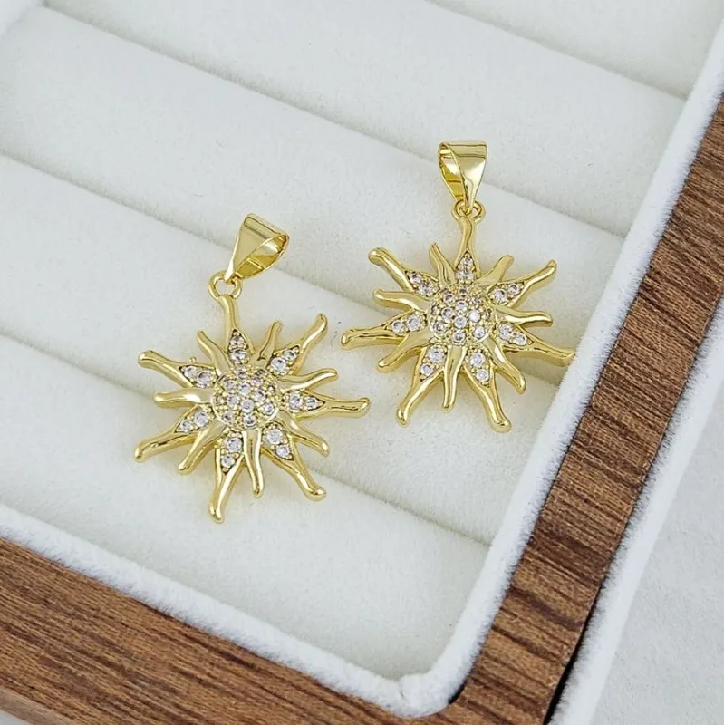 Подвеска Солнце 20х18 мм с фианитами, позолота 14К (4713-18-З) купить с доставкой по России | Интернет-магазин Viva Beads