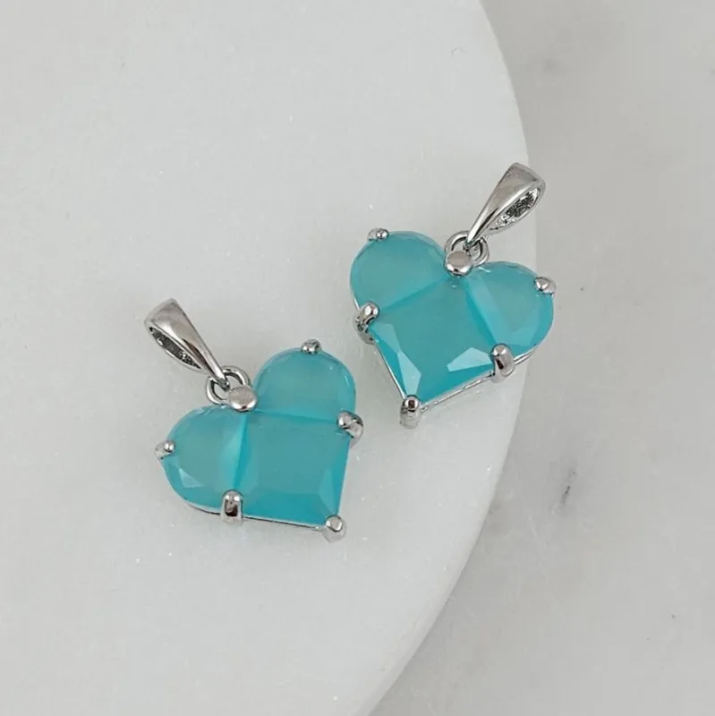 Подвеска Сердце с фианитами 14.5х14 мм опаловый бирюзовый, родиевое покрытие (6647-ОПБР) купить с доставкой по России | Интернет-магазин Viva Beads