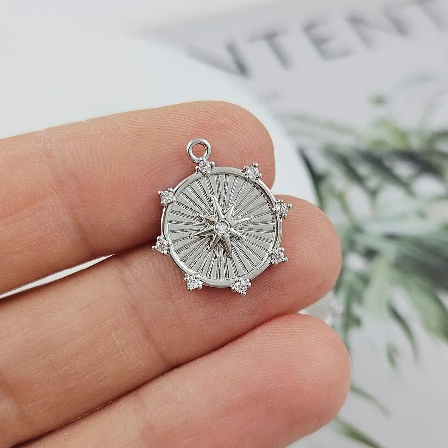 Подвеска круглая со Звездой 17.8х15.6 мм с фианитами, родиевое покрытие (9983-Р)