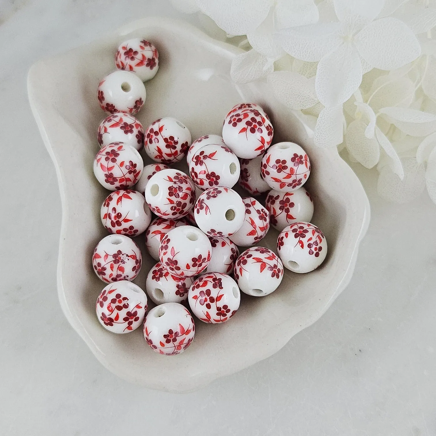 10 шт. Бусина с цветами 10 мм красный, керамика (9945-10) купить с доставкой по России | Интернет-магазин Viva Beads