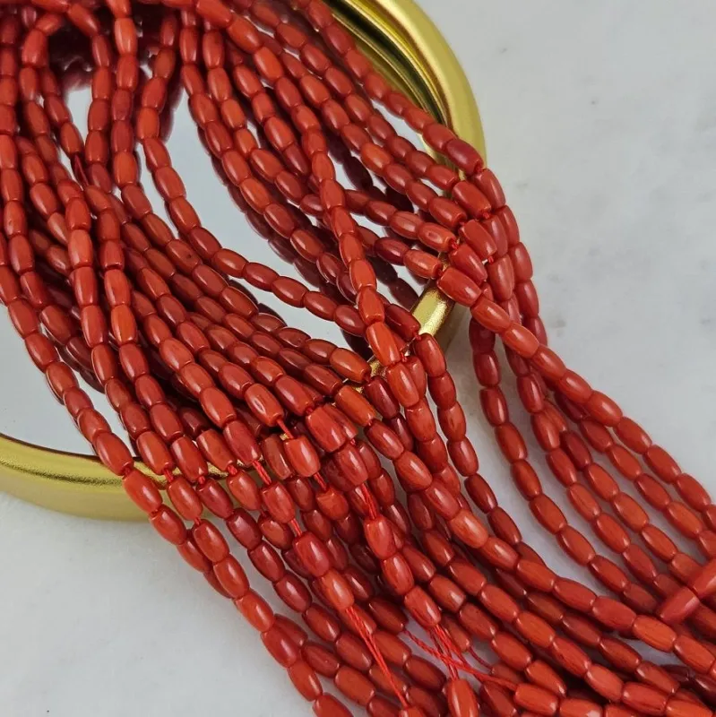 Нить 20 см Коралл бамбуковый тонированный ок. 3х5 мм, бочонок, коралловый (9929-3х5) для бижутерии купить с доставкой по России | Интернет‑магазин Viva Beads
