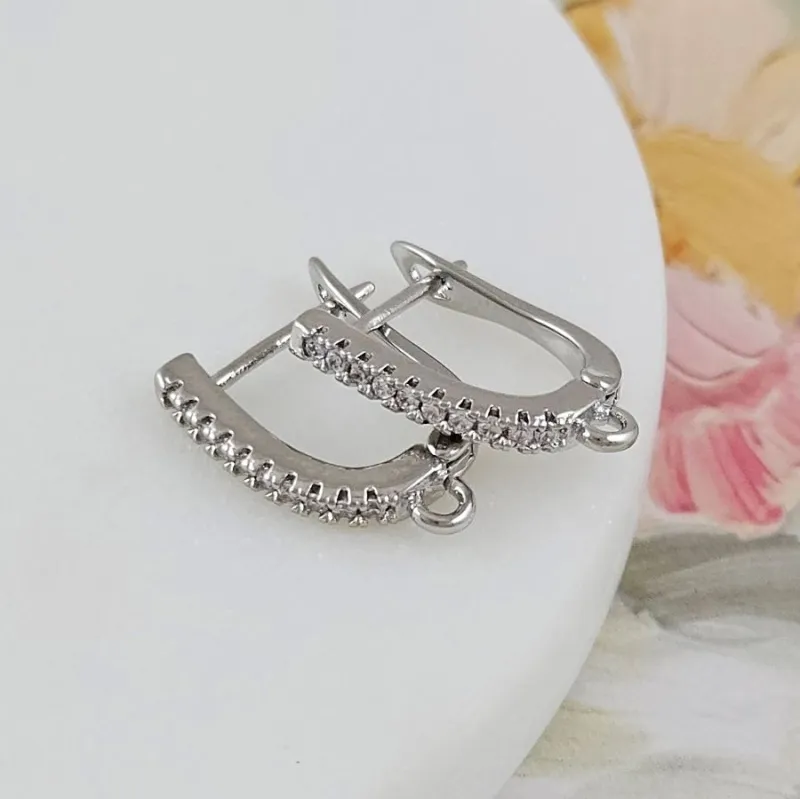 Швензы с английским замком 18х2.5 мм с фианитами, родиевое покрытие (10140-Р) швензы для серег купить с доставкой по России | Интернет-магазин Viva Beads