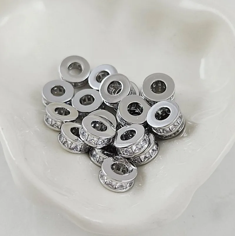 1 шт. Бусина разделитель 7.6x3.3 мм с фианитами родиевое покрытие (10100-Р) купить с доставкой по России | Интернет-магазин Viva Beads