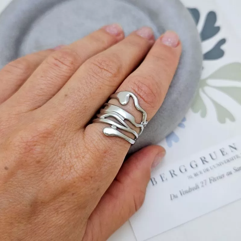 Кольцо Волна свободного размера, нержавеющая сталь (9030) купить с доставкой по России | Интернет-магазин Viva Beads