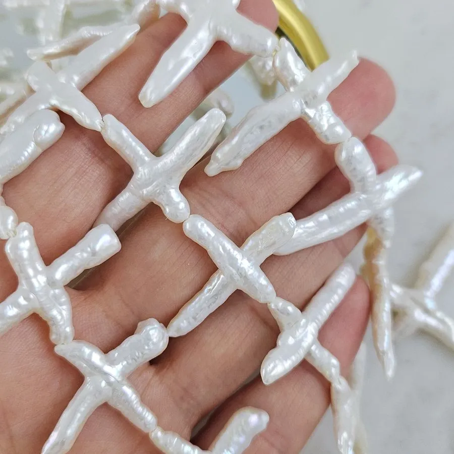 1 шт. Жемчуг речной барокко 25-34х18-20 мм, форма крест, белый (10292) купить с доставкой по России | Интернет-магазин Viva Beads