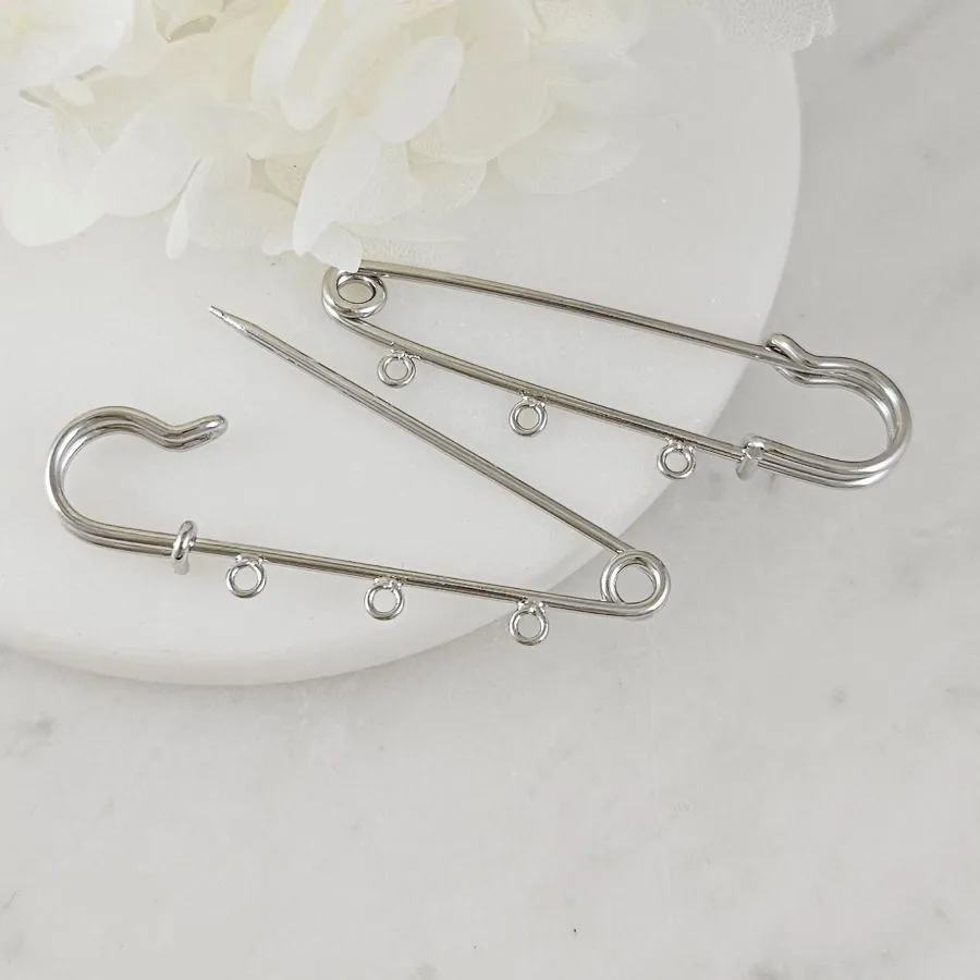 Булавка основа для броши 50 мм, 3 петли, родиевое покрытие (9600-3-Р) купить с доставкой по России | Интернет-магазин Viva Beads