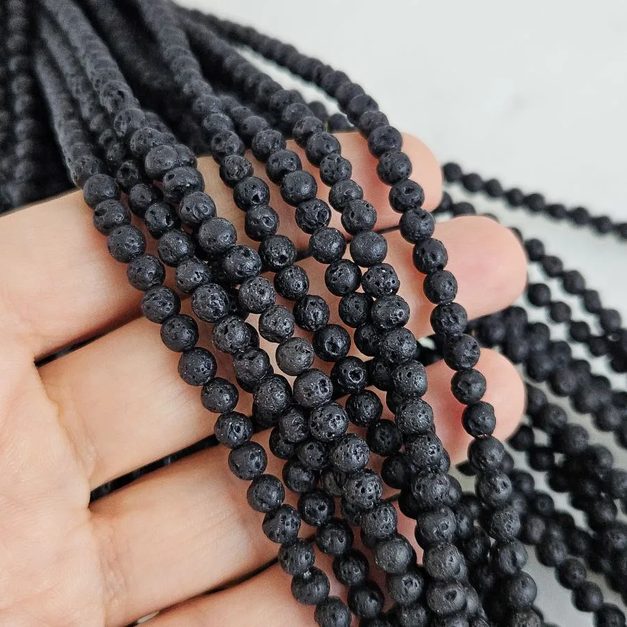 Нить 38 см Лава натуральная ок. 4.6 мм, бусины гладкий шар, черный (3523-4) для бижутерии купить с доставкой по России | Интернет‑магазин Viva Beads
