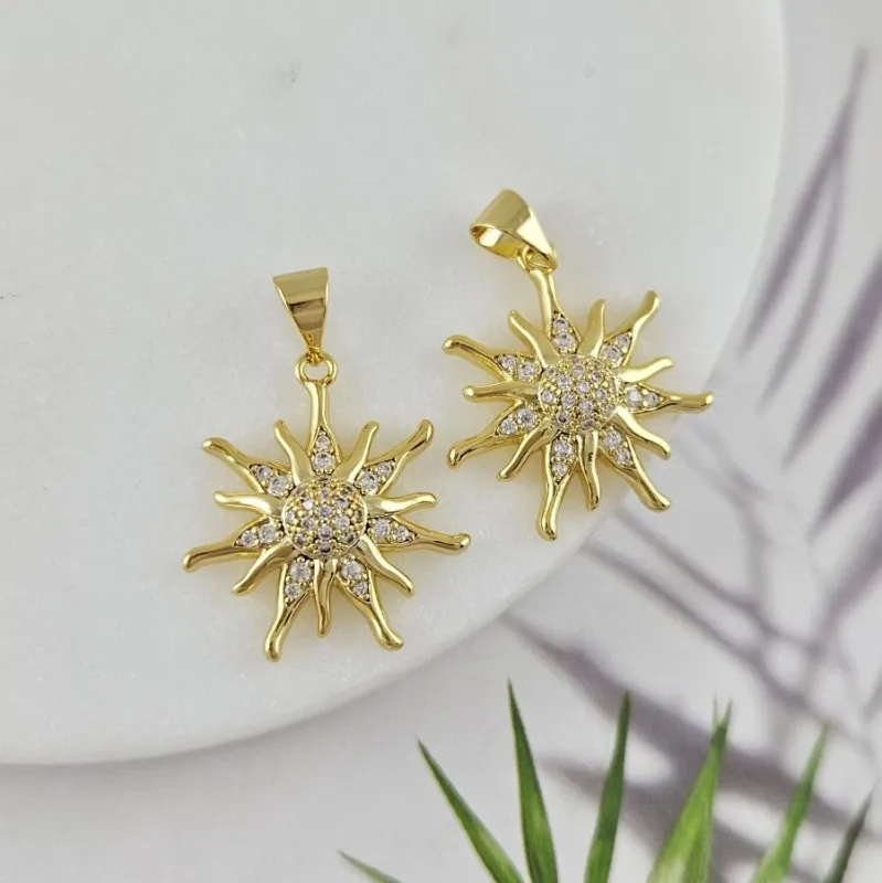 Подвеска Солнце 20х18 мм с фианитами, позолота 14К (4713-18-З) купить с доставкой по России | Интернет-магазин Viva Beads