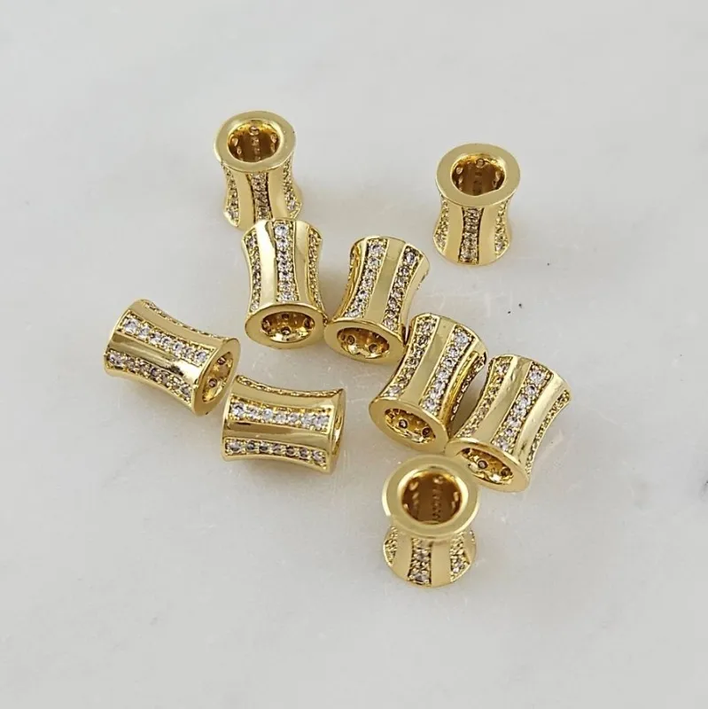 1 шт. Бусина разделитель Трубочка 8.8х7 мм с фианитами, позолота 14К (10109-З) купить с доставкой по России | Интернет-магазин Viva Beads