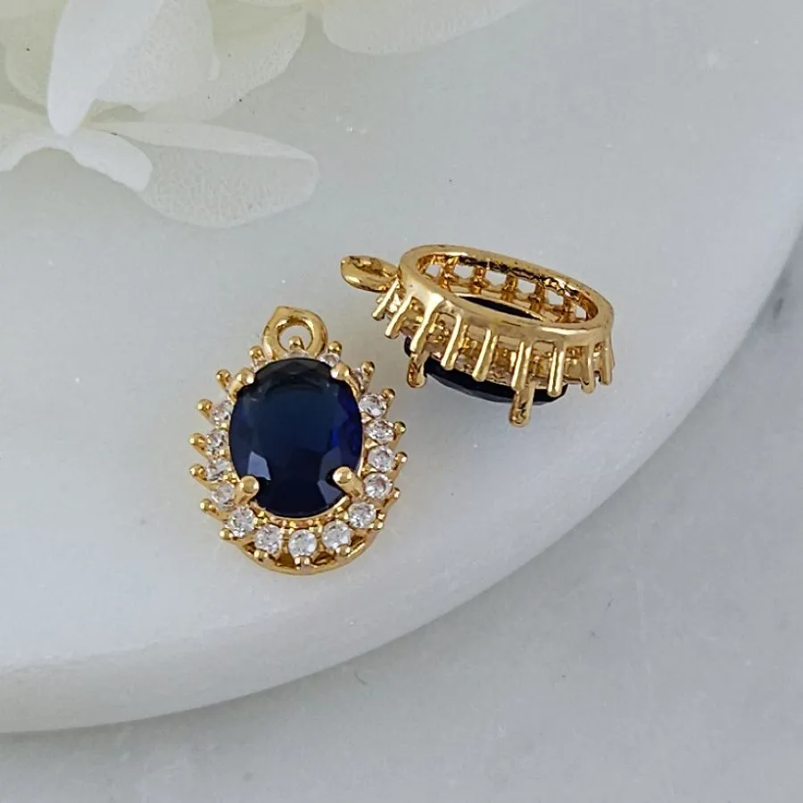 Подвеска овальная 15.7х11 мм с кристаллами, позолота 14К, синий (10212-СИН) купить с доставкой по России | Интернет-магазин Viva Beads