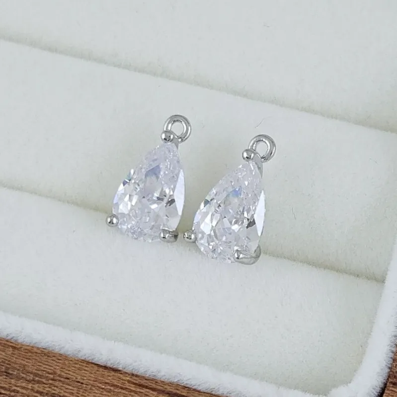 Подвеска Капля 11.6х6.5х4.2 мм с фианитом, белый, родиевое покрытие (10224-РБ) купить с доставкой по России | Интернет-магазин Viva Beads