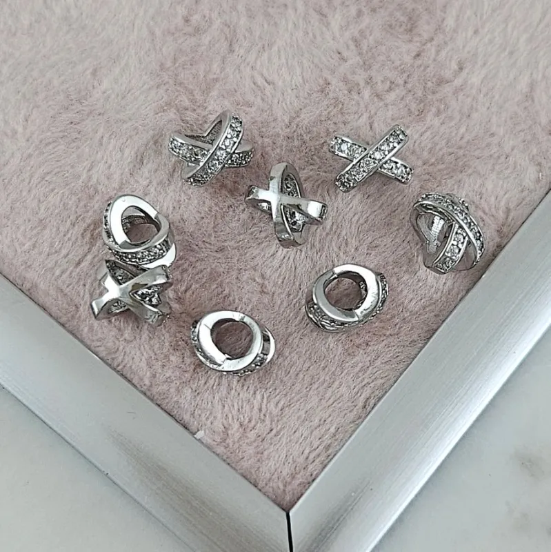 1 шт. Бусина разделитель 8.2х6.1х6.2 мм с фианитами, родиевое покрытие (10107-Р) купить с доставкой по России | Интернет-магазин Viva Beads