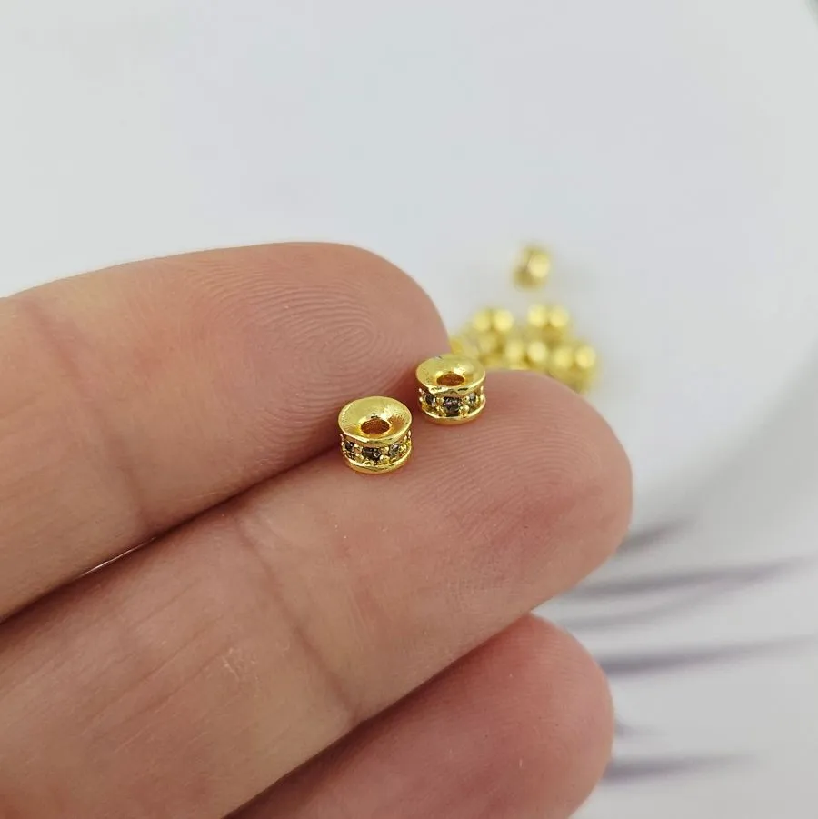 1 шт. Бусина разделитель 4.2х2.5 мм с фианитами, позолота 18К (9964-З) купить в Воронеже | Заказать в интернет-магазине Viva Beads
