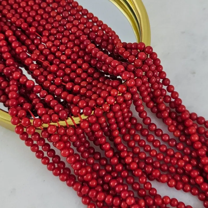 Нить 18 см Коралл натуральный ок. 3-3.5 мм, бусины гладкий шар, красный (8675-3) для бижутерии купить с доставкой по России | Интернет‑магазин Viva Beads
