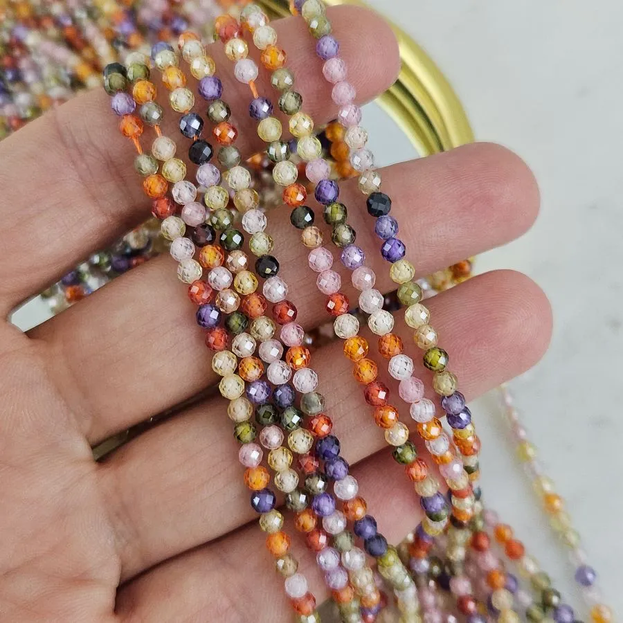 Нить 18 см Фианиты 3 мм граненые бусины, микс цветов (5472-МИКС3) купить с доставкой по России | Интернет-магазин Viva Beads