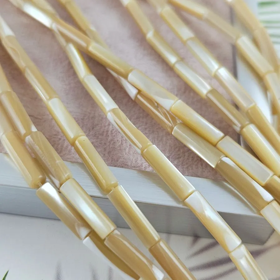 Нить 19 см Перламутр натуральный 13-14х3.7-4 мм бусины трубочки, бежевый (5019-БЕЖ) для бижутерии купить с доставкой по России | Интернет‑магазин Viva Beads
