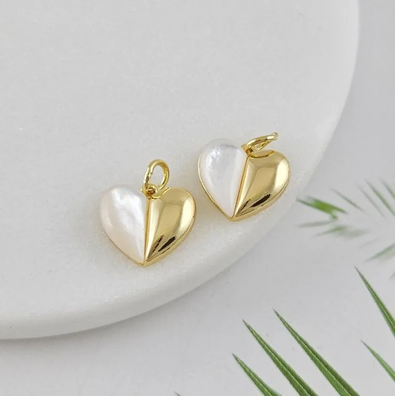 Подвеска Сердце 11х12.5 мм с перламутром, позолота 14К (10023-З)