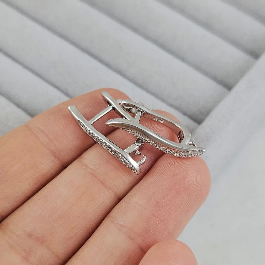 Швензы с английским замком 21.8х3.9 мм с фианитами, родиевое покрытие (10204-Р) швензы для серег купить с доставкой по России | Интернет-магазин Viva Beads