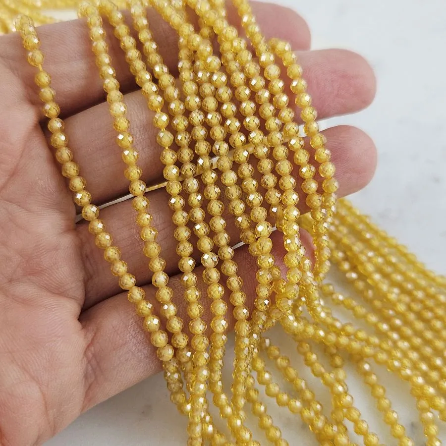 Нить 18 см Фианиты 3 мм круглые граненые бусины, желтый (5472-Ж) купить с доставкой по России | Интернет-магазин Viva Beads