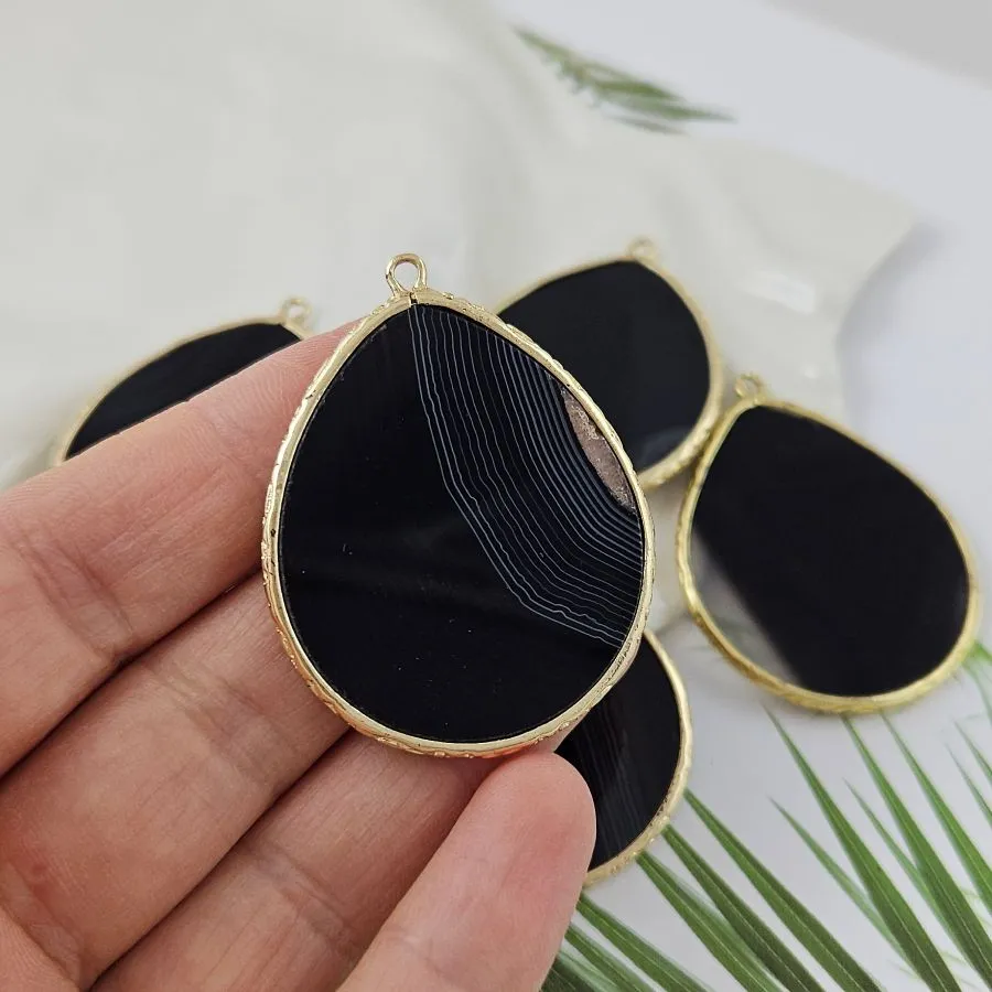 Подвеска Капля 44х34 мм черный агат, позолота 14К (10000-З) купить в Воронеже | Заказать в интернет-магазине Viva Beads
