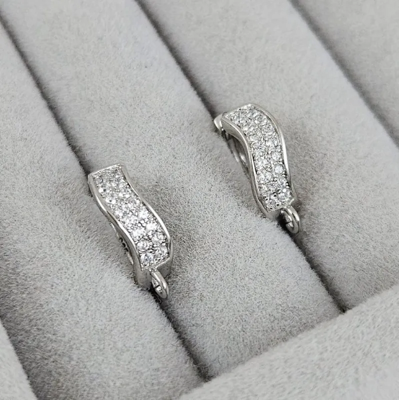 Швензы колечки 14.6х12.8х4.6 мм с замком и фианитами, родиевое покрытие (10196-Р) швензы для серег купить с доставкой по России | Интернет-магазин Viva Beads