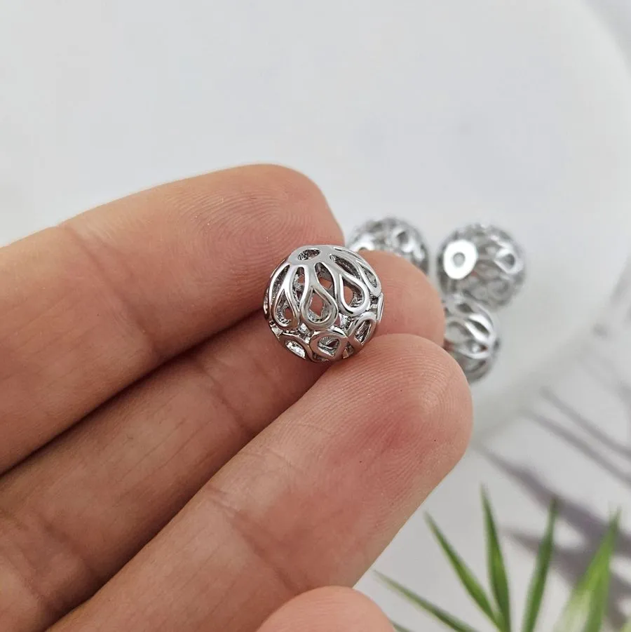 1 шт. Бусина ажурная 9.6х10 мм, родиевое покрытие (10044-Р) купить с доставкой по России | Интернет-магазин Viva Beads