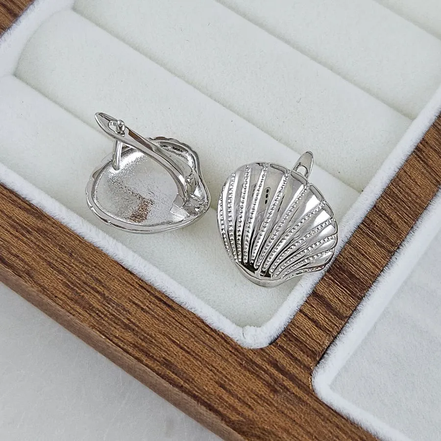 Швензы Ракушка 16.3х16.8 мм с английским замком, родиевое покрытие (10291-Р) швензы для серег купить с доставкой по России | Интернет-магазин Viva Beads