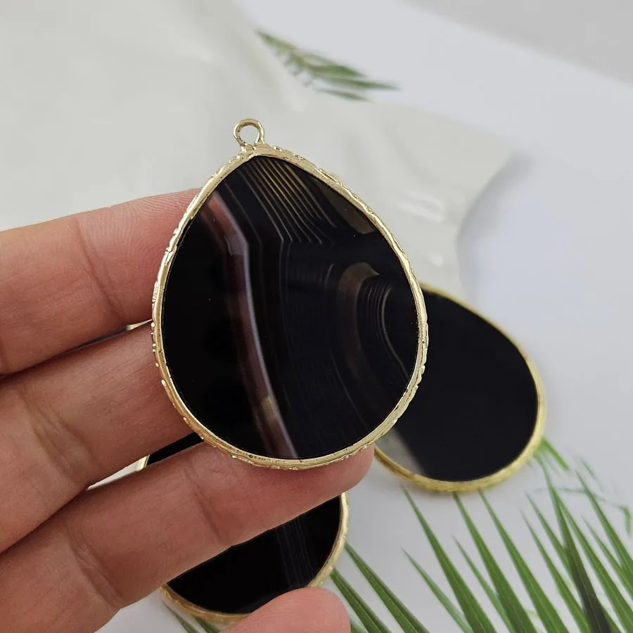 Подвеска Капля 44х34 мм черный агат, позолота 14К (10000-З) для бижутерии купить с доставкой по России | Интернет‑магазин Viva Beads
