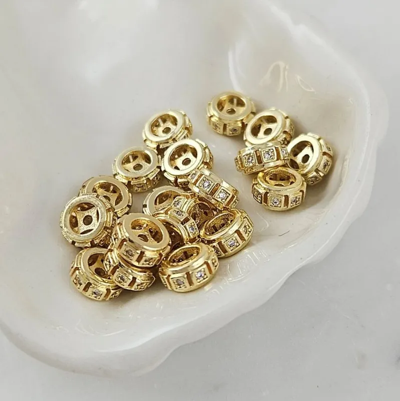 1 шт. Бусина разделитель 8.3x3.7 мм с фианитами, позолота 14К (10103-З) купить с доставкой по России | Интернет-магазин Viva Beads