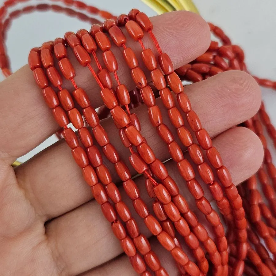 Нить 20 см Коралл бамбуковый тонированный ок. 3х5 мм, бочонок, коралловый (9929-3х5) для бижутерии купить с доставкой по России | Интернет‑магазин Viva Beads
