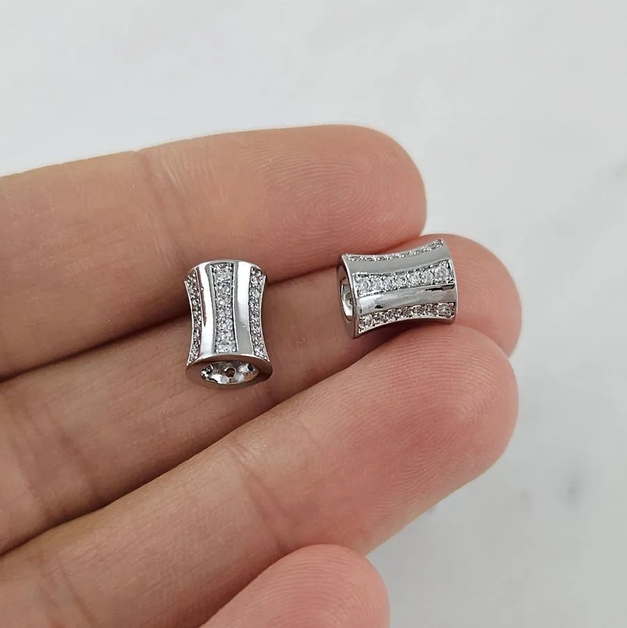 1 шт. Бусина разделитель Трубочка 8.8х7 мм с фианитами, родиевое покрытие (10109-Р) купить с доставкой по России | Интернет-магазин Viva Beads