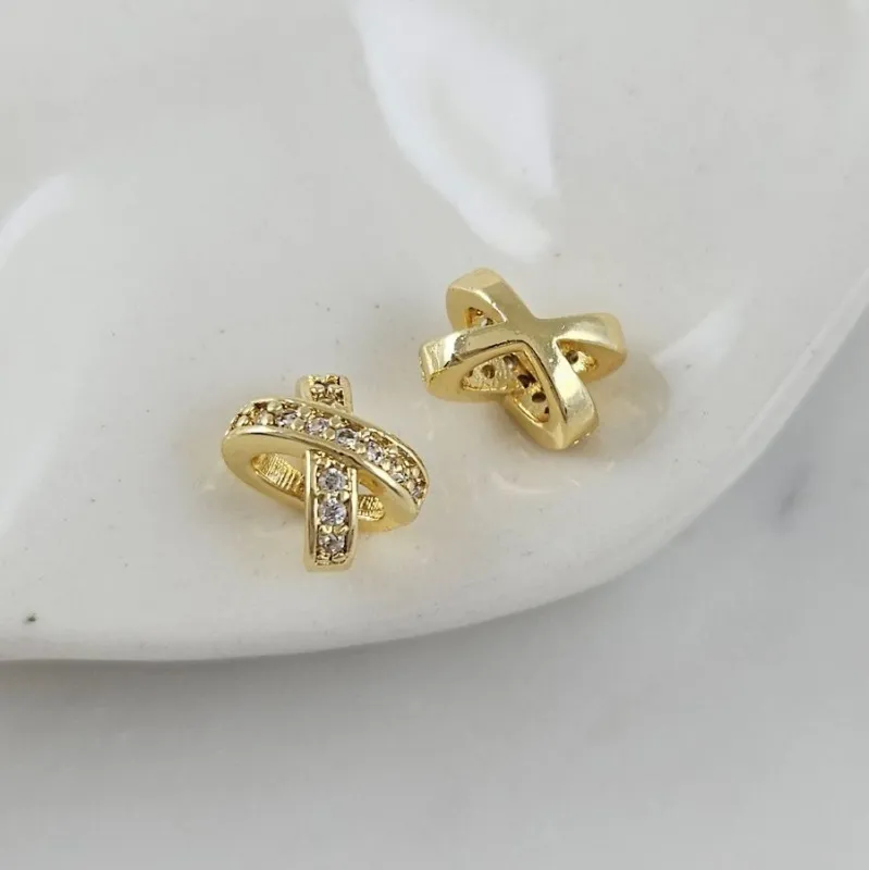 1 шт. Бусина разделитель 8.2х6.1х6.2 мм с фианитами, позолота 14К (10107-З) купить с доставкой по России | Интернет-магазин Viva Beads