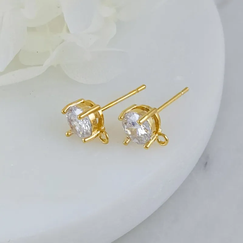 пара Швензы пуссеты с фианитом 9.7х7.5 мм позолота 14К (10008-7-З) швензы для серег купить с доставкой по России | Интернет-магазин Viva Beads