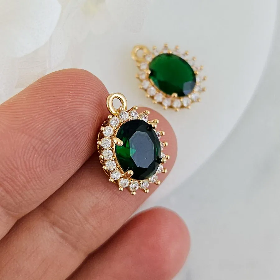 Подвеска овальная 15.7х11 мм с кристаллами, позолота 14К, зеленый (10212-ЗЕЛ) купить с доставкой по России | Интернет-магазин Viva Beads