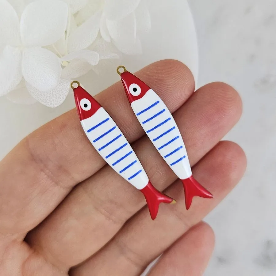 Подвеска Рыба 39.5х7.7х3.3 мм с эмалью, сталь в позолоте 18К (10208-СИН) купить с доставкой по России | Интернет-магазин Viva Beads