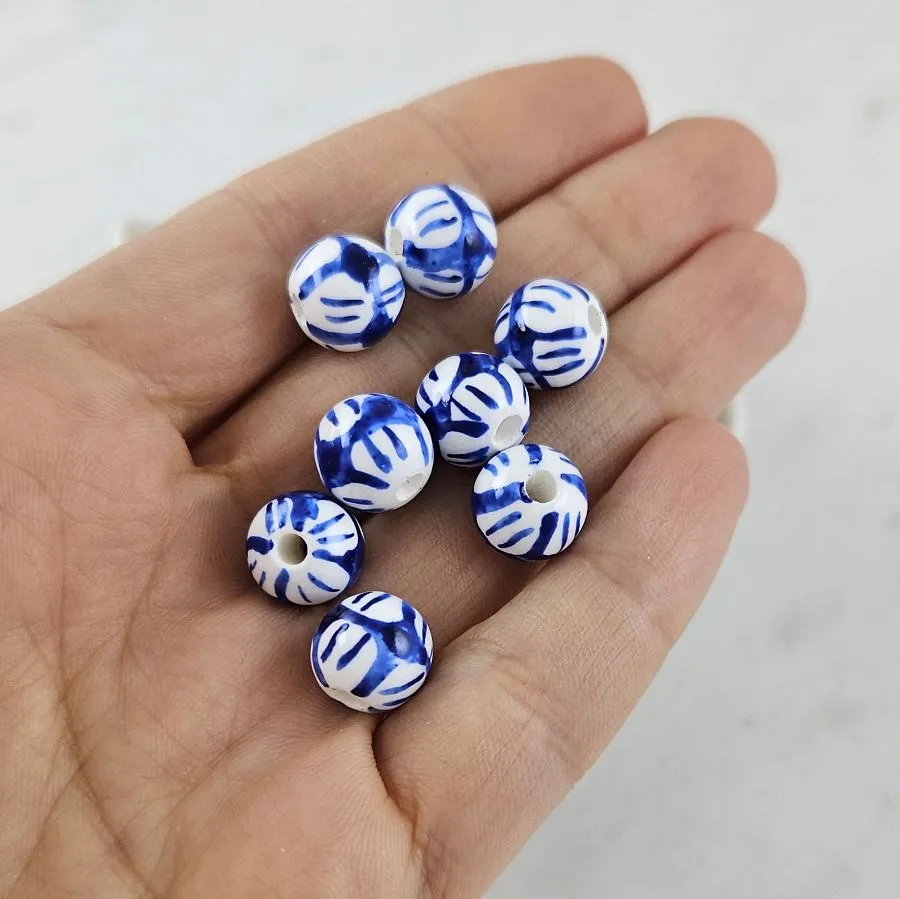 1 шт. Бусина с рисунком ок. 10 мм синий, керамика (10127) купить с доставкой по России | Интернет-магазин Viva Beads