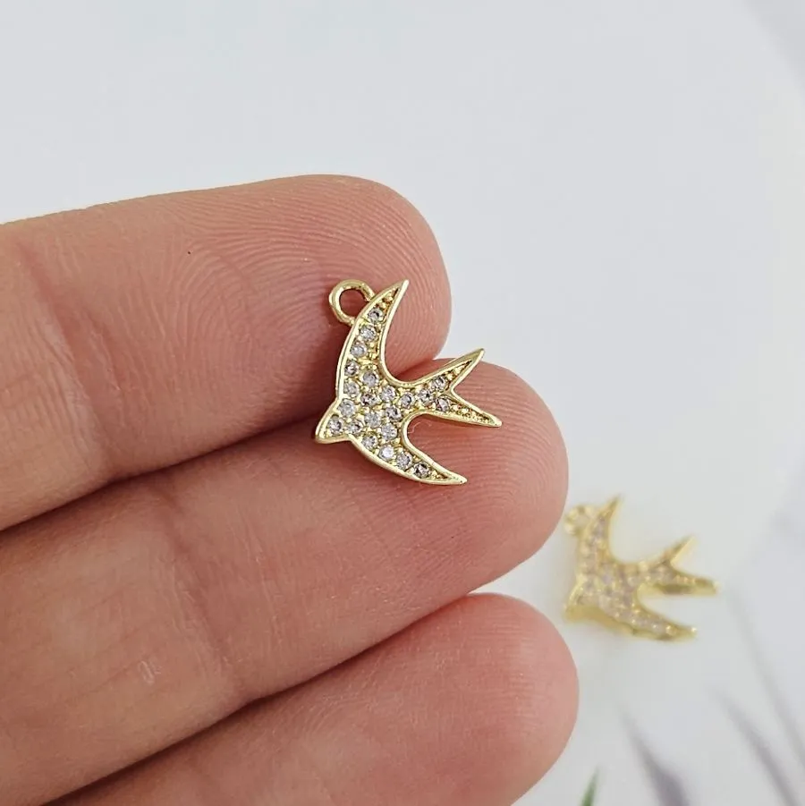 Подвеска Ласточка 13х11 мм с фианитами позолота 14К (10066-З) купить с доставкой по России | Интернет-магазин Viva Beads