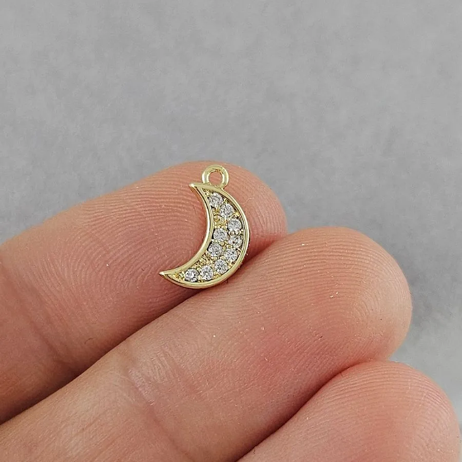Подвеска Месяц 11.1x6.6 мм с фианитами, позолота 14К (9969-З)